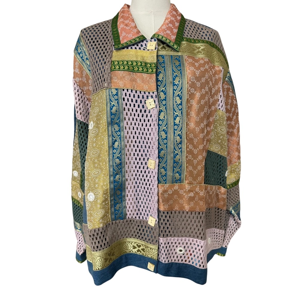 Vintage 220 Hickory Patchwork Earthy Bohemian Hippie Jacket Artsy Eclectic 3XL
